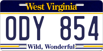 WV license plate ODY854