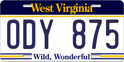 WV license plate ODY875