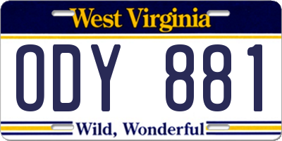 WV license plate ODY881