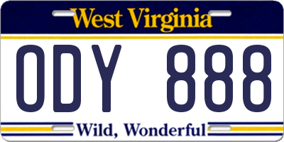 WV license plate ODY888
