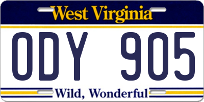 WV license plate ODY905