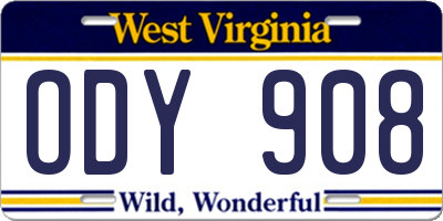 WV license plate ODY908