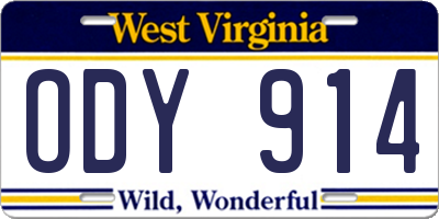 WV license plate ODY914