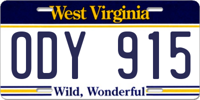 WV license plate ODY915