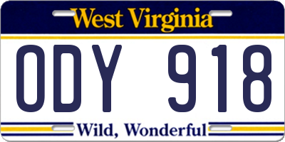 WV license plate ODY918