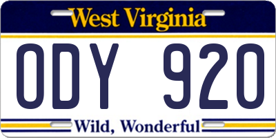 WV license plate ODY920