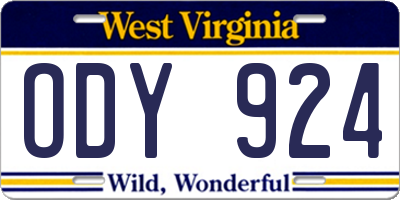 WV license plate ODY924