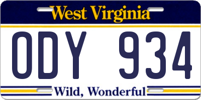 WV license plate ODY934