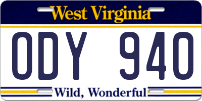 WV license plate ODY940