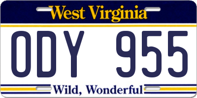 WV license plate ODY955