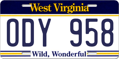 WV license plate ODY958