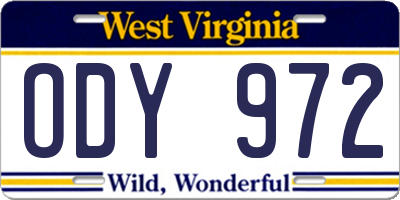 WV license plate ODY972