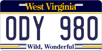 WV license plate ODY980