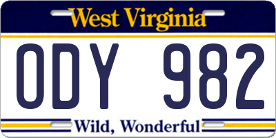 WV license plate ODY982