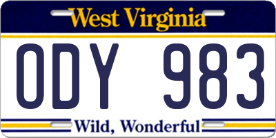 WV license plate ODY983