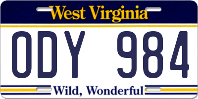 WV license plate ODY984
