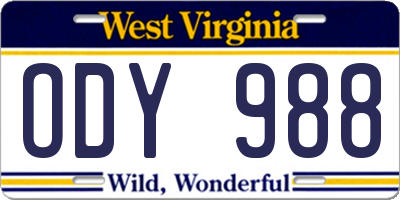 WV license plate ODY988