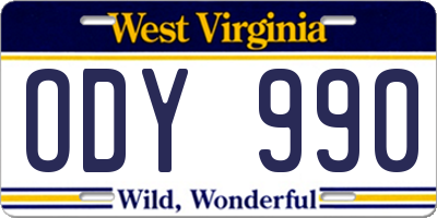 WV license plate ODY990