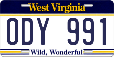 WV license plate ODY991
