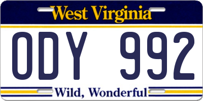 WV license plate ODY992