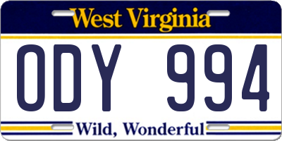 WV license plate ODY994