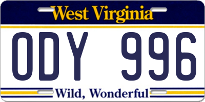 WV license plate ODY996