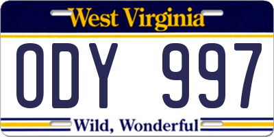 WV license plate ODY997