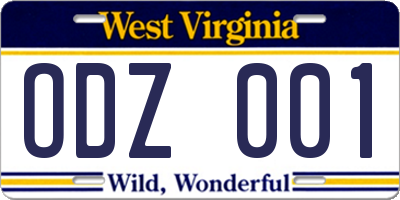 WV license plate ODZ001