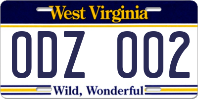 WV license plate ODZ002