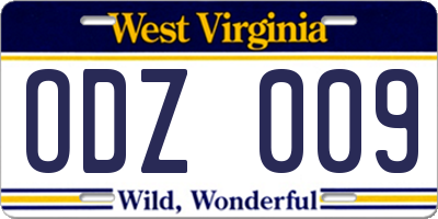WV license plate ODZ009