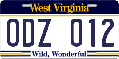 WV license plate ODZ012