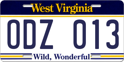 WV license plate ODZ013