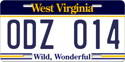WV license plate ODZ014
