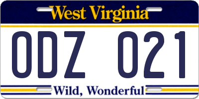 WV license plate ODZ021