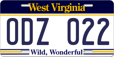 WV license plate ODZ022