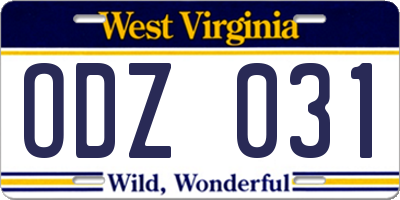 WV license plate ODZ031