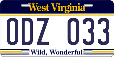 WV license plate ODZ033