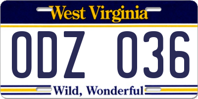 WV license plate ODZ036