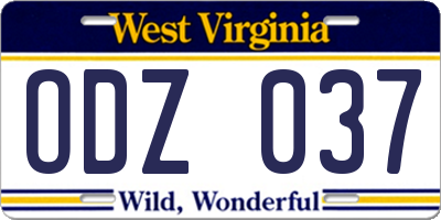 WV license plate ODZ037