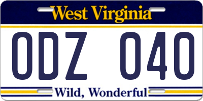 WV license plate ODZ040