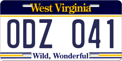 WV license plate ODZ041
