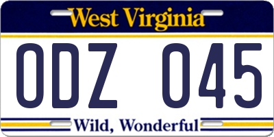 WV license plate ODZ045