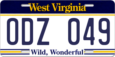 WV license plate ODZ049