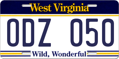 WV license plate ODZ050