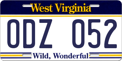 WV license plate ODZ052