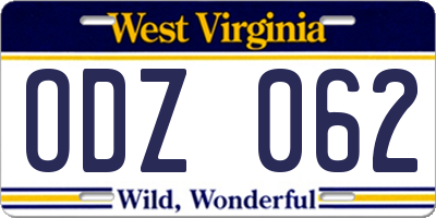 WV license plate ODZ062