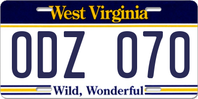 WV license plate ODZ070
