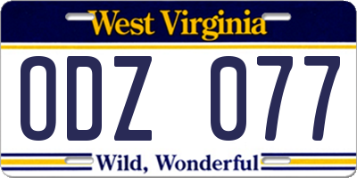 WV license plate ODZ077