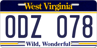 WV license plate ODZ078