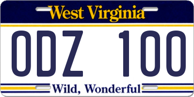 WV license plate ODZ100